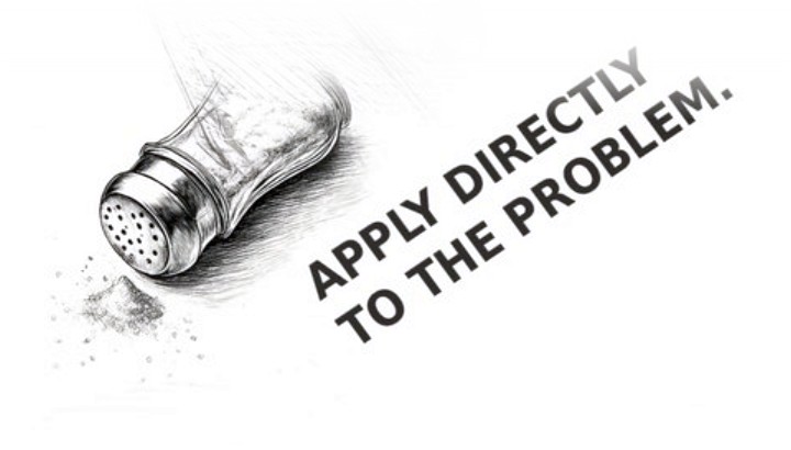 A tipped salt shaker spilling salt, drawn in pencil — Apply directly to the problem.